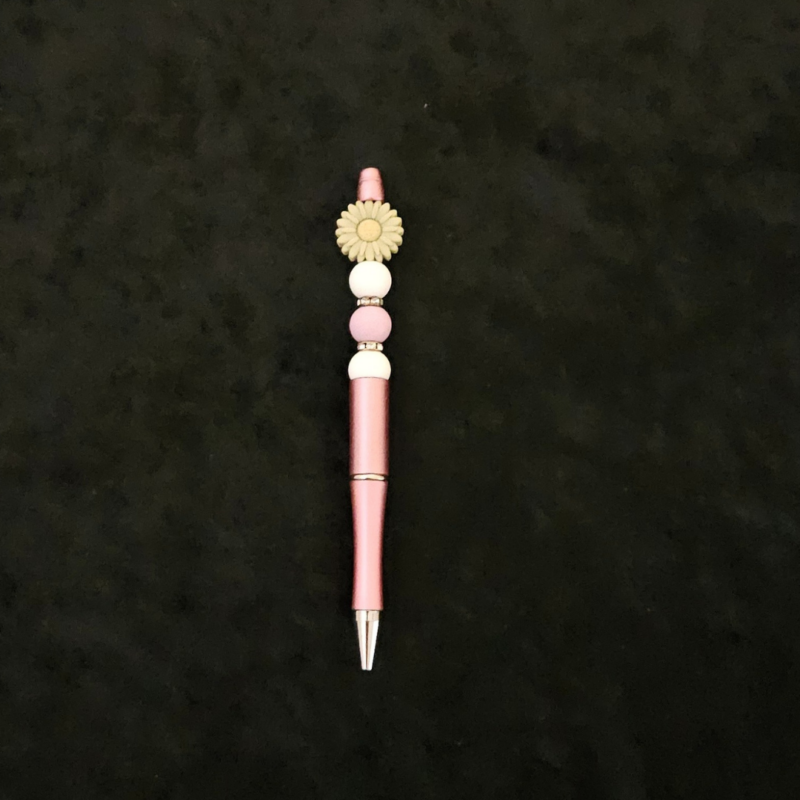 Green Daisy Pen - Pink and White